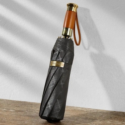 Parapluie d'affaires de luxe légère entièrement automatique avec logo personnalisé et poignée en bois
