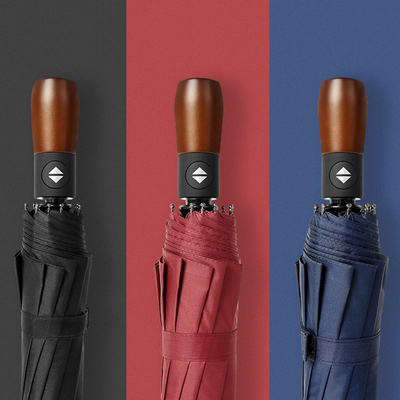 Logo personnalisé Imprimé 23&quot;*10k parapluies Manche en bois Auto ouverte et fermée 3 fois