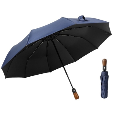 Logo personnalisé Imprimé 23&quot;*10k parapluies Manche en bois Auto ouverte et fermée 3 fois