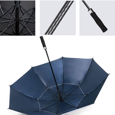Parapluie de golf UV résistant au vent avec des côtes entièrement en fibre et un faux design à double couche
