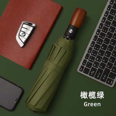 3 parapluie d'entreprise pliante automatique avec logo personnalisé imprimé et poignée en bois