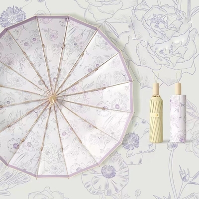 Protège-soleil parapluie de voyage imperméable à l'eau avec ouverture automatique 8K lumineux côtes peinture de fleurs