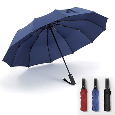 Logo personnalisé imprimé triple pliant parapluie entièrement automatique avec arbre en acier noir
