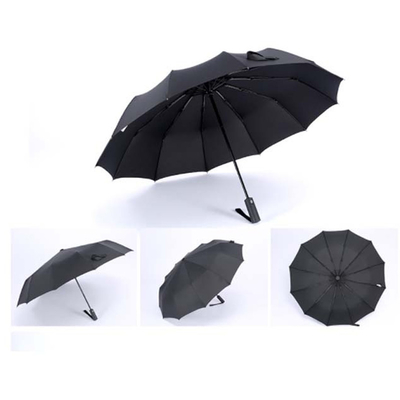 Logo personnalisé imprimé triple pliant parapluie entièrement automatique avec arbre en acier noir