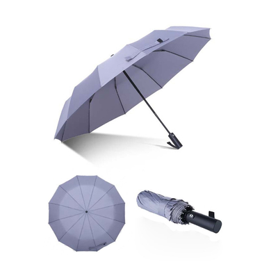 Logo personnalisé imprimé triple pliant parapluie entièrement automatique avec arbre en acier noir
