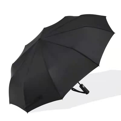 Logo personnalisé imprimé triple pliant parapluie entièrement automatique avec arbre en acier noir