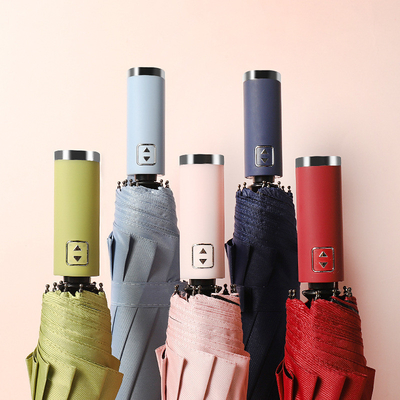 Manche en caoutchouc recouverte 3 pliable Auto ouvert parapluie imperméable aux UV pour la publicité