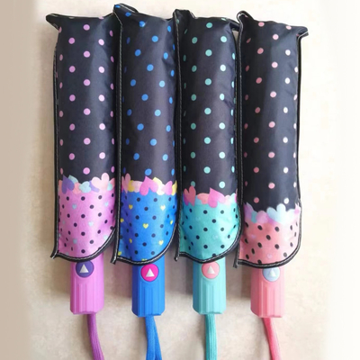 Parapluie semi-automatique triple pliable avec un motif unique et un diamètre ouvert de 97 cm
