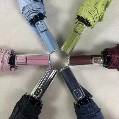 Vente à chaud Trois pliage automatique conception mécanique poignée parapluie UV bloc parapluie